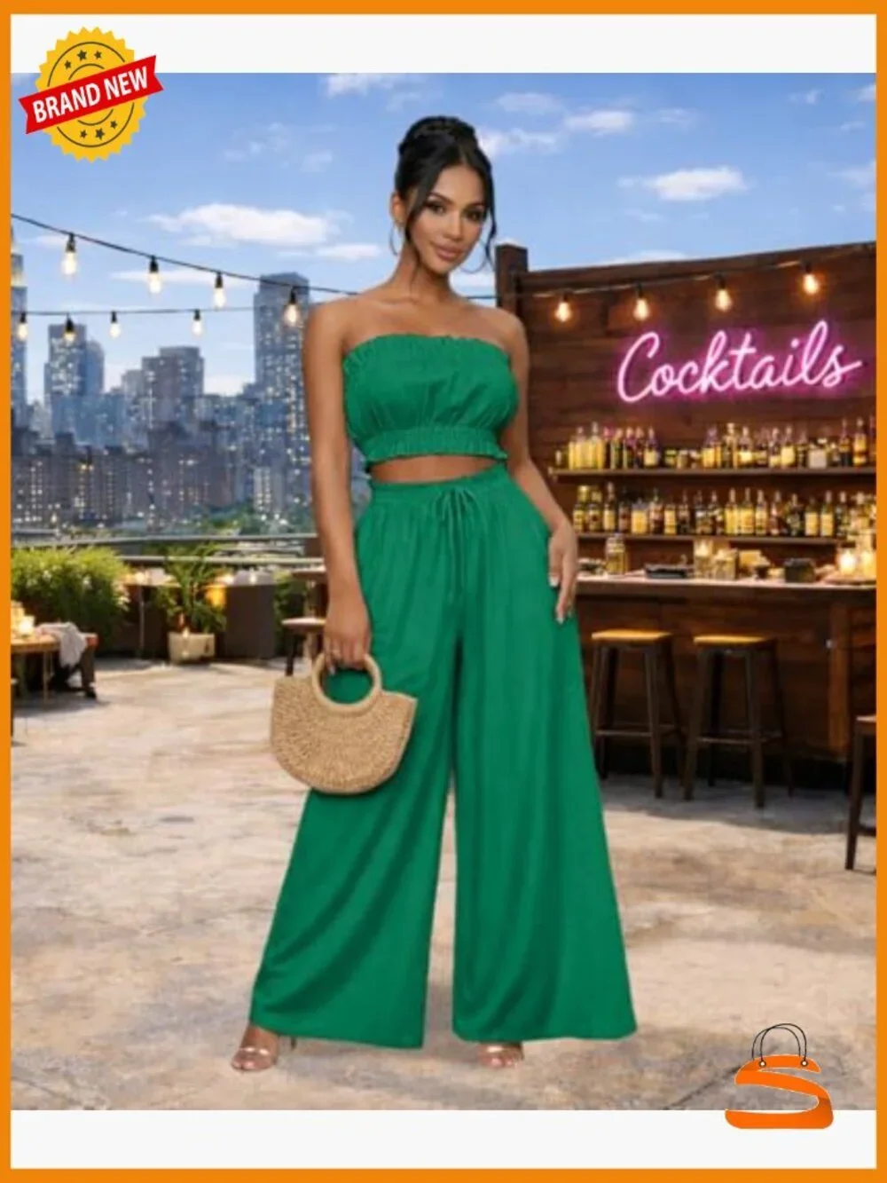 Off Shoulder Crop Top Wide Leg Pant Set Two Piece Travel Outfit Date Night